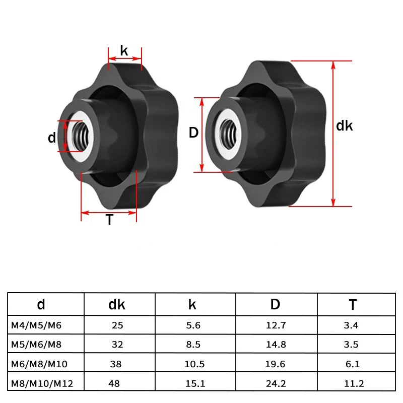 Black/White Plum Bakelite Mechanical Thumb Nuts Hand Tighten Star Clamping Knob M4-M10 Sizes for Manual Threaded Use