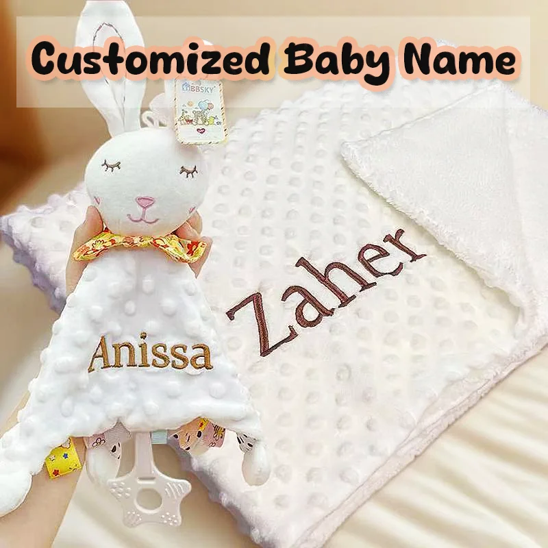 

Personalized Baby Blanket Newborn Stroller Sleeping Dolls Custom Blanket With Name Soft Plush Cover for Baby Shower Gift