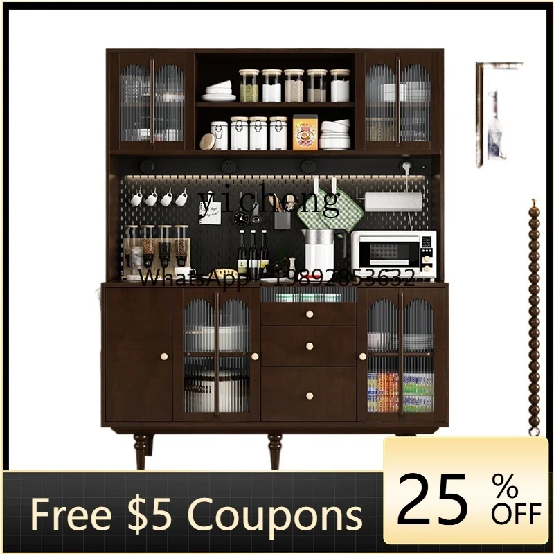 

XL Retro Solid Wood Sideboard Cabinet Wire-Wrap Board Integrated High Cabinet Storage Cherrywood