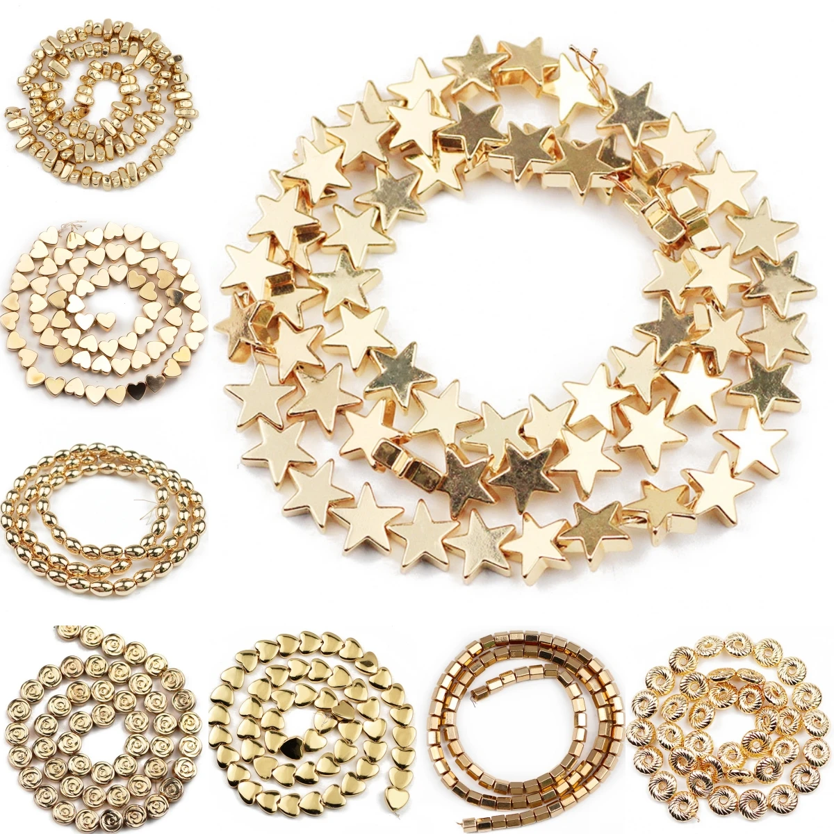 

Natural 14k Gold Plated Hematite Stone Round Arrow Heart Star Spacer Beads For Jewelry Bracelet Necklace Making DIY Accessories