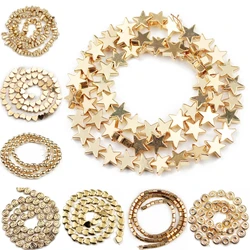 Natural 14k Gold Plated Hematite Stone Round Arrow Heart Star Spacer Beads For Jewelry Bracelet Necklace Making DIY Accessories
