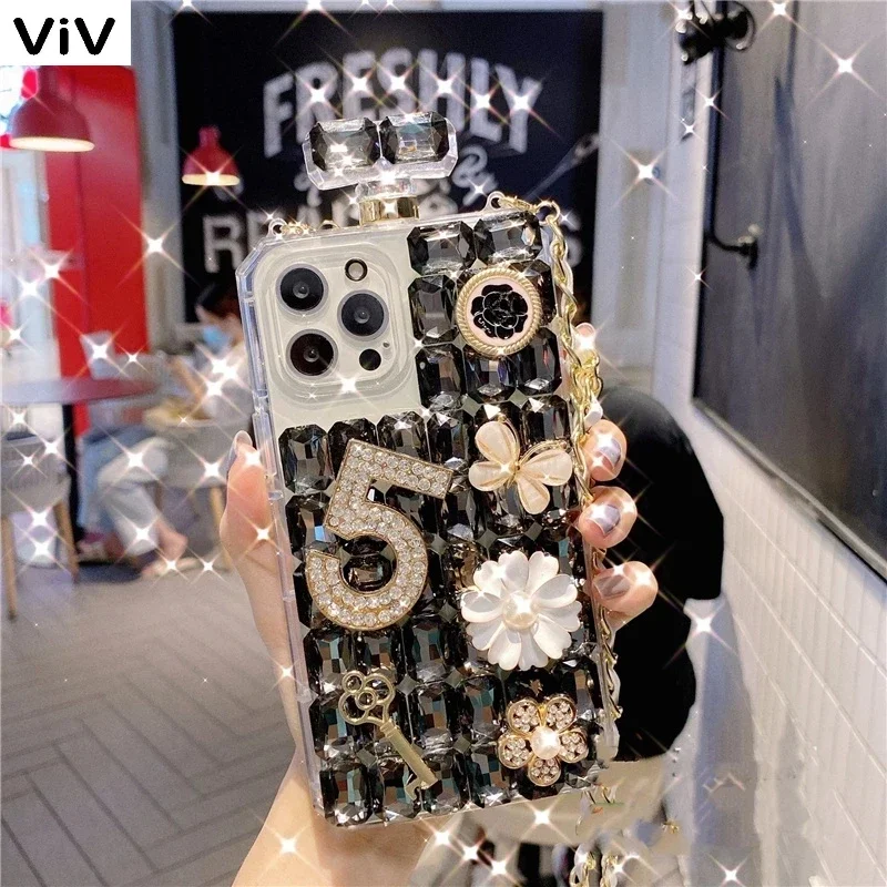 Luxury Bling Diamond Rhinestone Perfume Bottle Case For Samsung GalaxyS24 S20 S21 S22 S23 Ultra Note10 20 Crystal Phone Cover vi