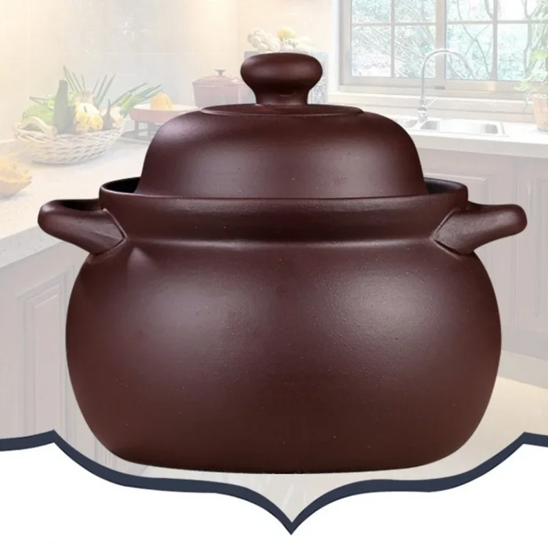 3.5L Clay Pot Cracking Purple Casserole Ceramic Casserole Cookware Soup Pot Food Stewpan Cooking Cookware Kitchen Stew Pots