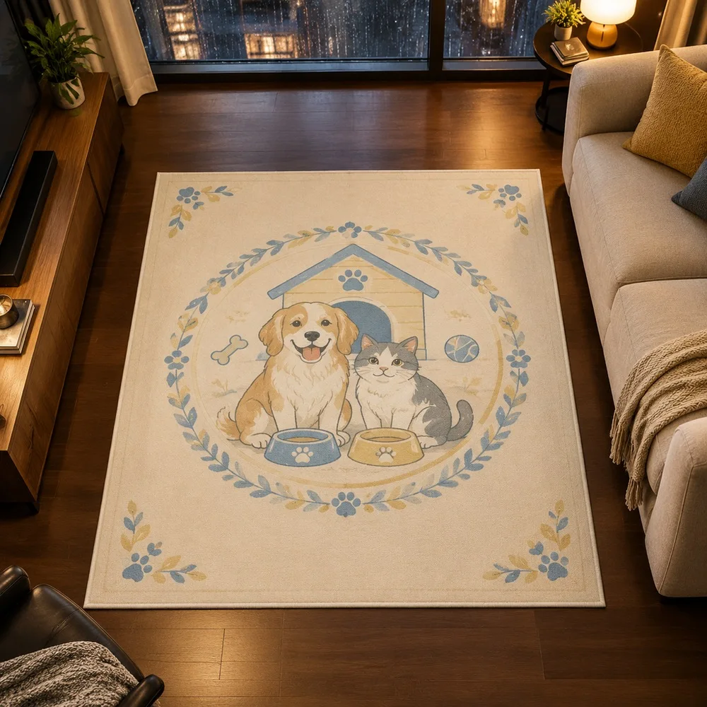 VIKAMA Rug Carpet Off White Pet Bowl House Pet Lover Plush Washable Master Bedroom Kitchen Home Office Study Home Decoration