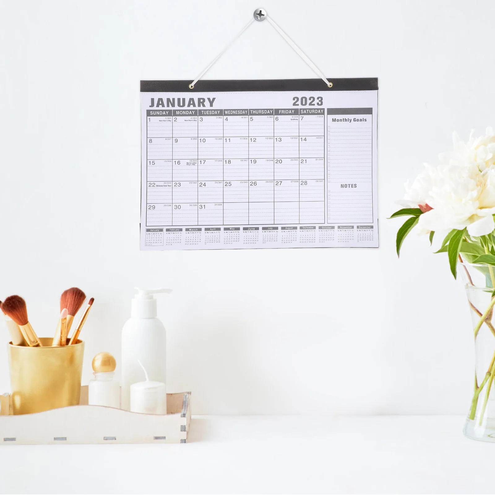 英語月間カレンダー厚紙クリアプリントシンプルなデザイン壁掛けカレンダー2023ホームオフィス教室装飾用