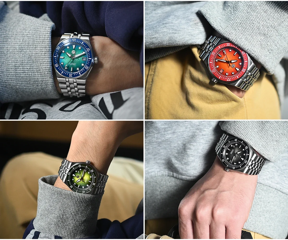 San Martin SN0148 Mechanical Watch Enamel Spiral Dial Integrated Bracelet Luxury Watch Miyota 9015 Movement 20Bar Diver Watch