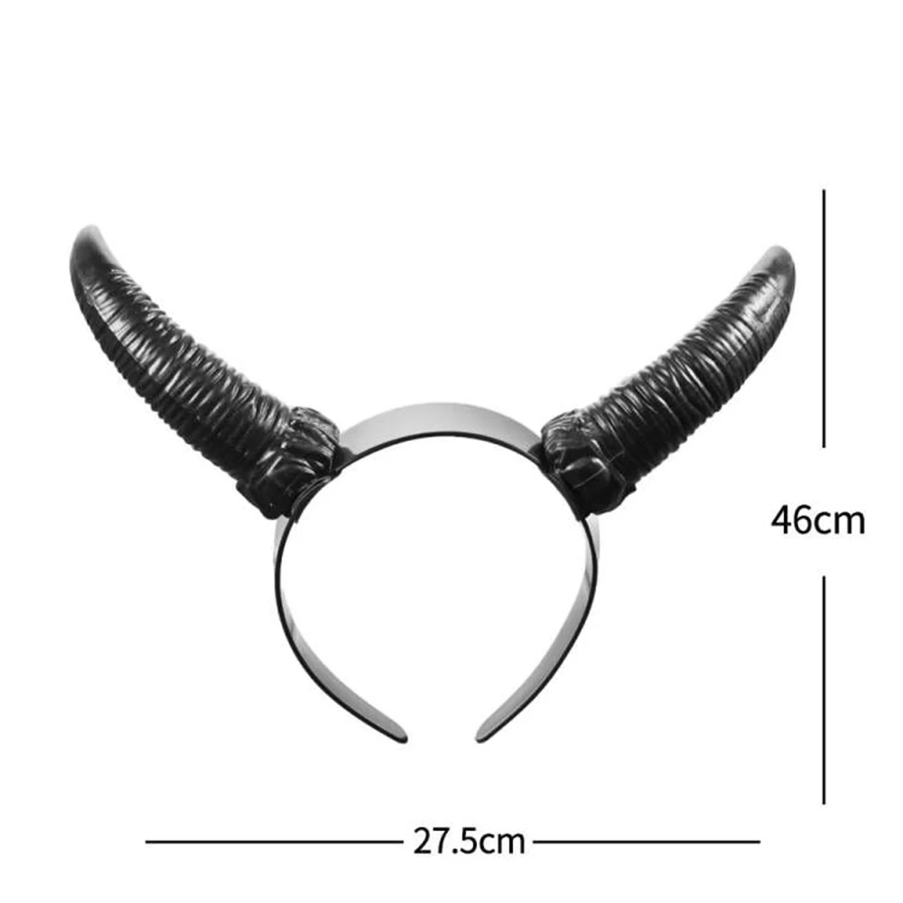 Women Black Queen Witch Demon Horns Headpiece Cosplay Animal Antelope Ox Devil Girl Headdress Halloween Party Costume Headband