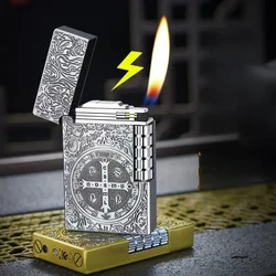 New Metal Steel Voice Oblique Fire Inflatable Lighter Sideslip Grinding Wheel Ignition Butane Gas Pipe Lighter Smoking Wholesale