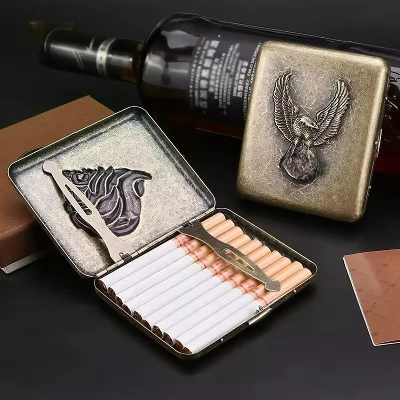 

Retro Embossed Cigarette Case Box Holder Container Metal 20 Packs Cigarette Box Portable Cigarette Storage Box Case Smoker Gift