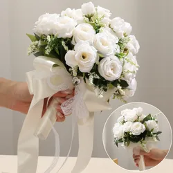 Heart Rhinestone Wedding Bride Bouquet White Rose Bouquet Party Bridesmaid Group Wedding Ceremony White Rose Bouquet Photo Props