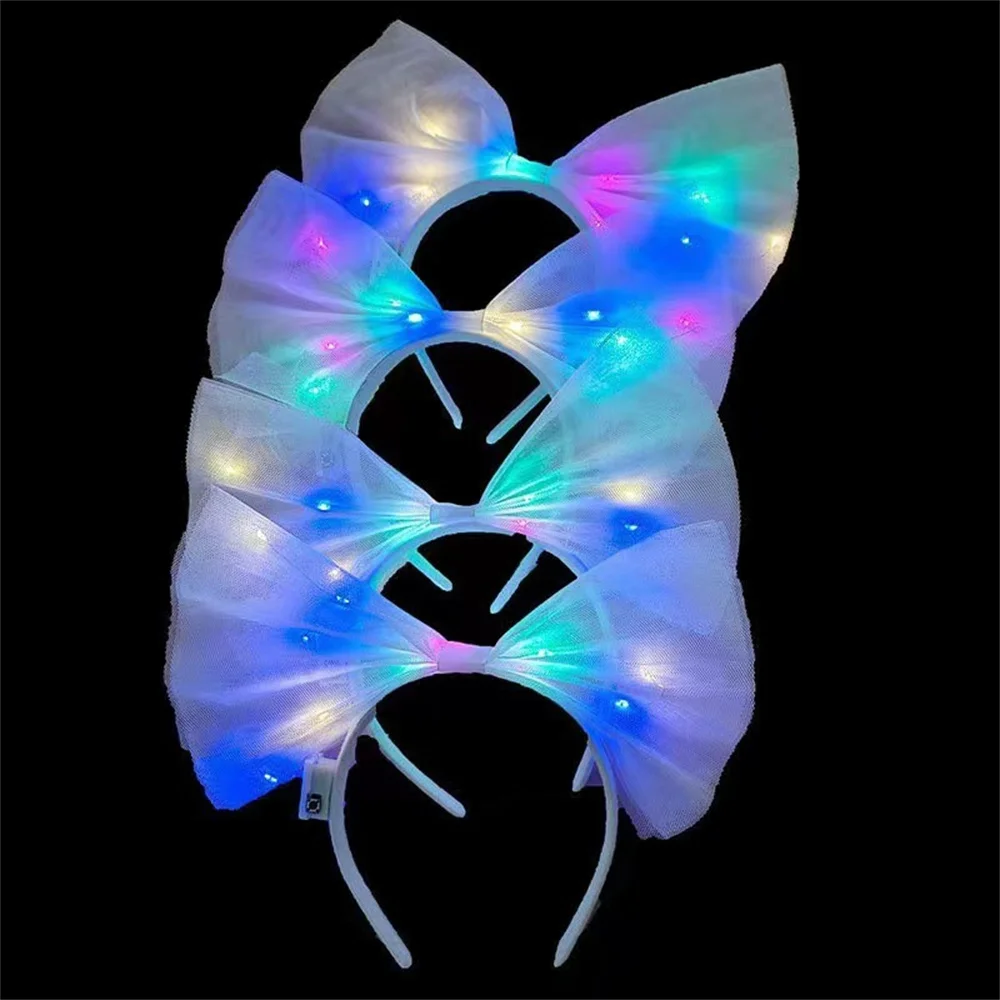 Bowknot LED Headband Light Up Hair Band Women Girls Hair Accessories Birthday Glow Halloween Christmas Festival Cosplay Decor