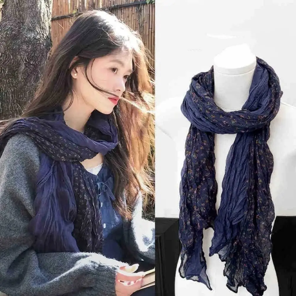 

Fashion Vintage Gradient Scarf Versatile Lightweight Long Pleated Shawl Wasteland Style Breathable Hijab Scarf for Autumn Winter