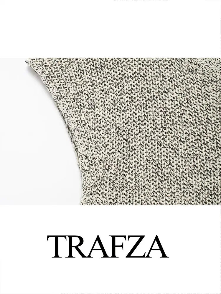 TRAFZA Summer Retro Round Neck Single-Breasted Button Decoration Women\'s Commuting Style Back Knitted Knitted Vest Women\'s Top