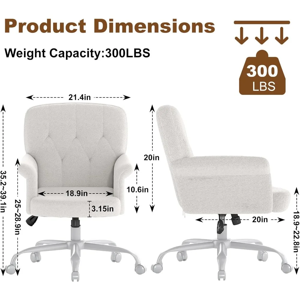 مكتب وكرسي مريح للمكتب المنزلي، كرسي تزيين غامض مبطن ناعم مع عجلات ومساند للذراعين، دوار حديث قابل للتعديل