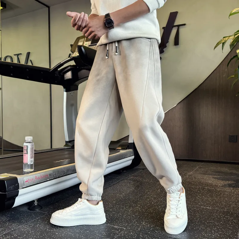 

Модные утепленные широкие повседневные брюки на флисовой подкладке, новые зимние мужские универсальные спортивные брюки-джоггеры с широкими штанинами