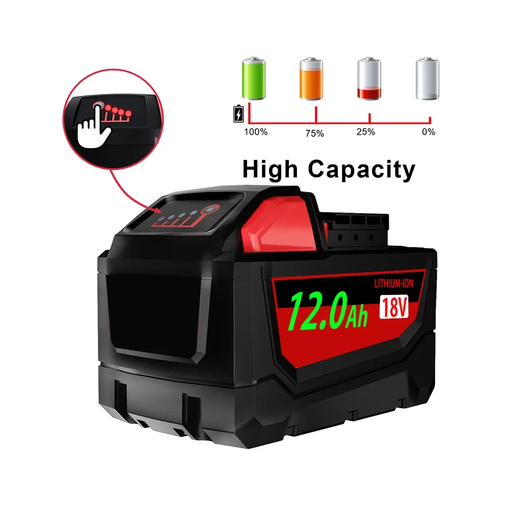 New 18V-21V suitable for Milwaukee M18 lithium battery 12.0Ah 9.0Ah extended capacity battery XC 48-11-1860 backup battery