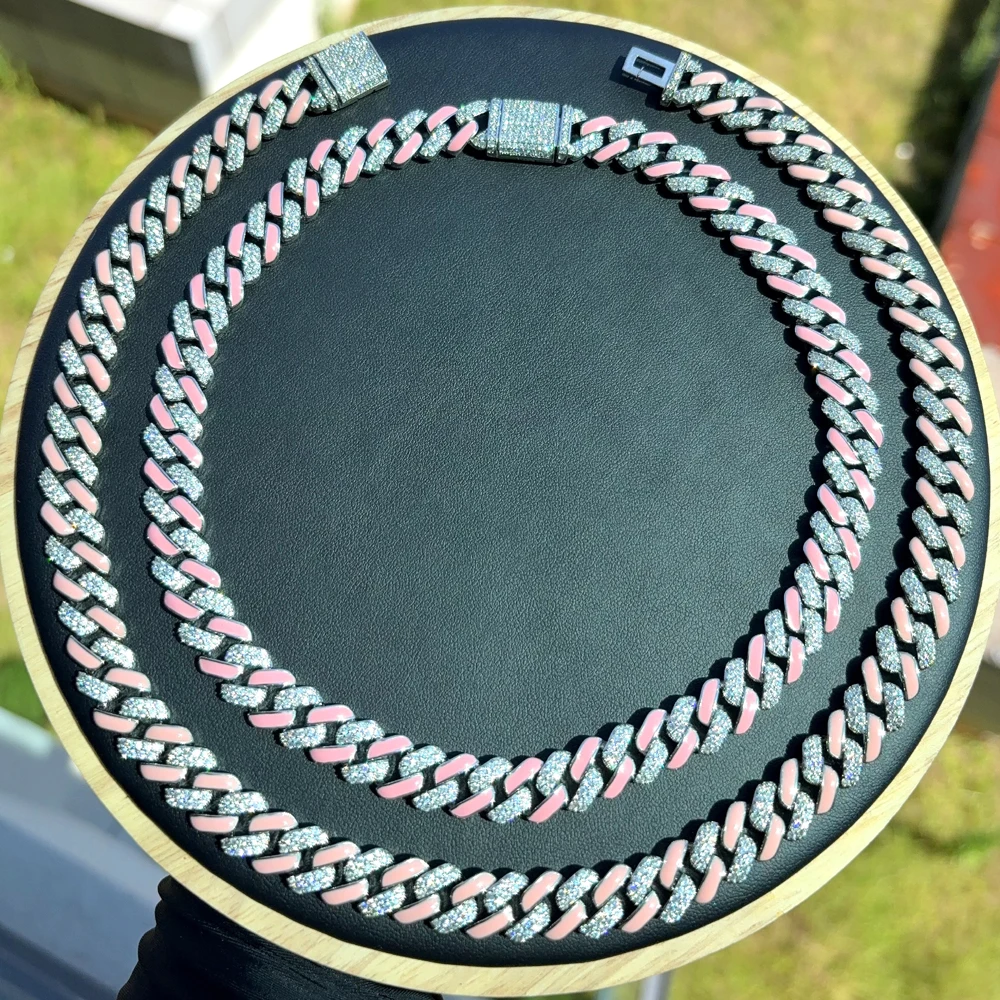 

Mixed Micro Pave Cz Neon Rainbow Enamel 11mm Cuban Link Chain Necklace for Women Iced Out Bing 5A CZ Choker Women Jewelry