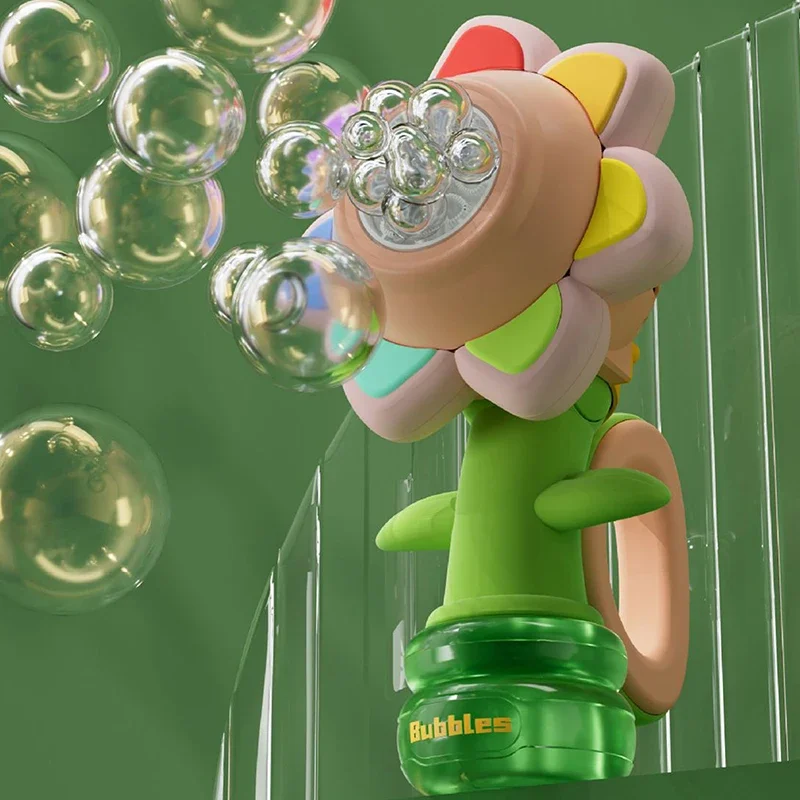 Elektrische Automatische Zonnebloem Bubble Machine Speelgoed Hoofd Schudden Aanpassing Licht Dansen One Key Bubble Maker voor kinderen