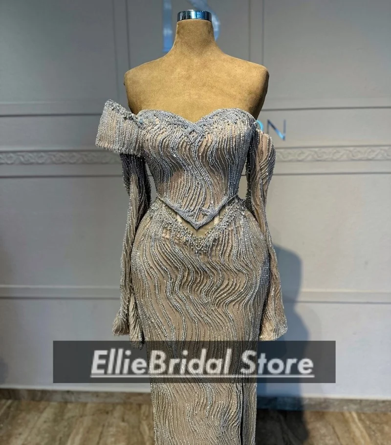 Squisiti abiti da sera con spalle scoperte Cristalli di alta qualità Abito da cerimonia nuziale con perline Abiti da gala Donna personalizzata