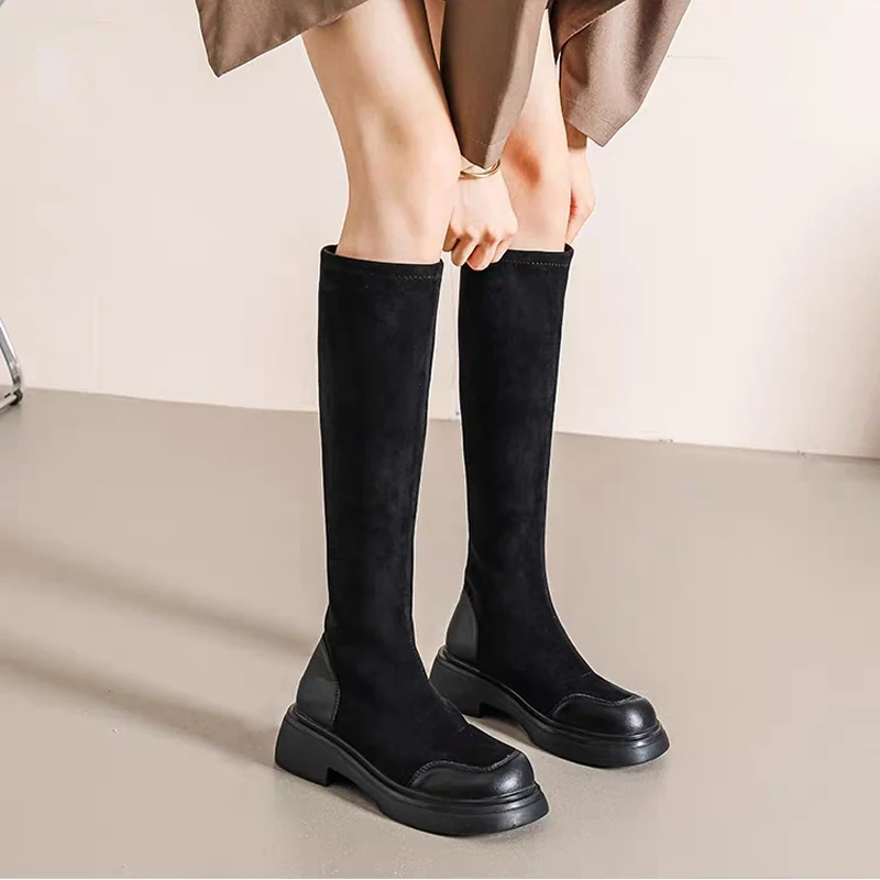 2024 Brand Ladies Platform Black Boots Autumn Fashion Women Shoes Designer Modern High Long Boots Female Casual Chelsea Boots