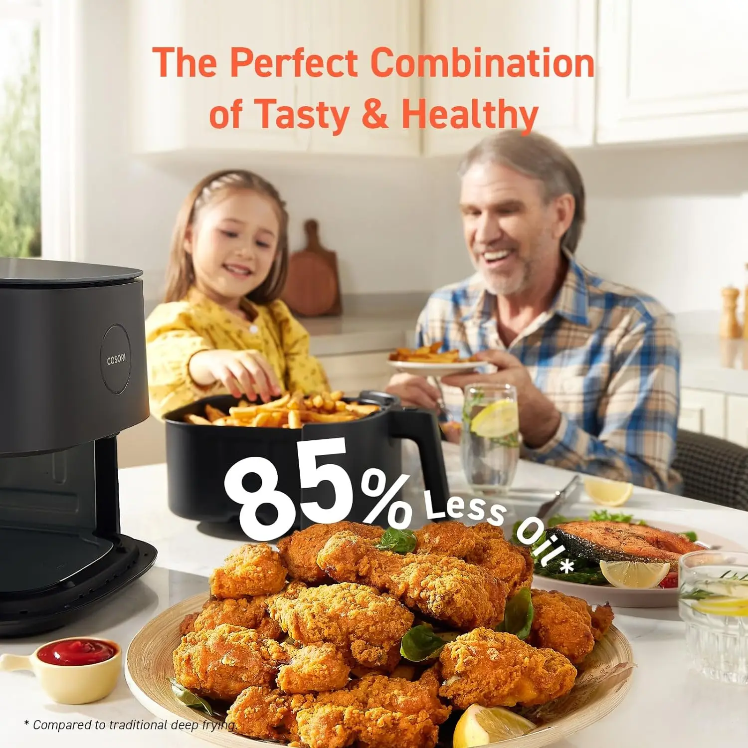 COSORI-freidora de aire compacta 5 Qt, Max 450F para carne jugosa, 9 en 1 con más de 130 datos nutritivos incluidos en la aplicación y recetas de papel