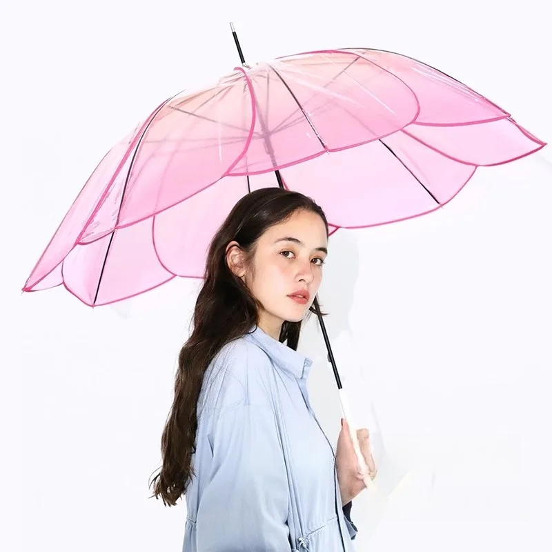 8 Bone Umbrellas Transparent Petal Long Handle Umbrella Waterproof Portable Creative Umbrella Lightweight Modern Rain Gear
