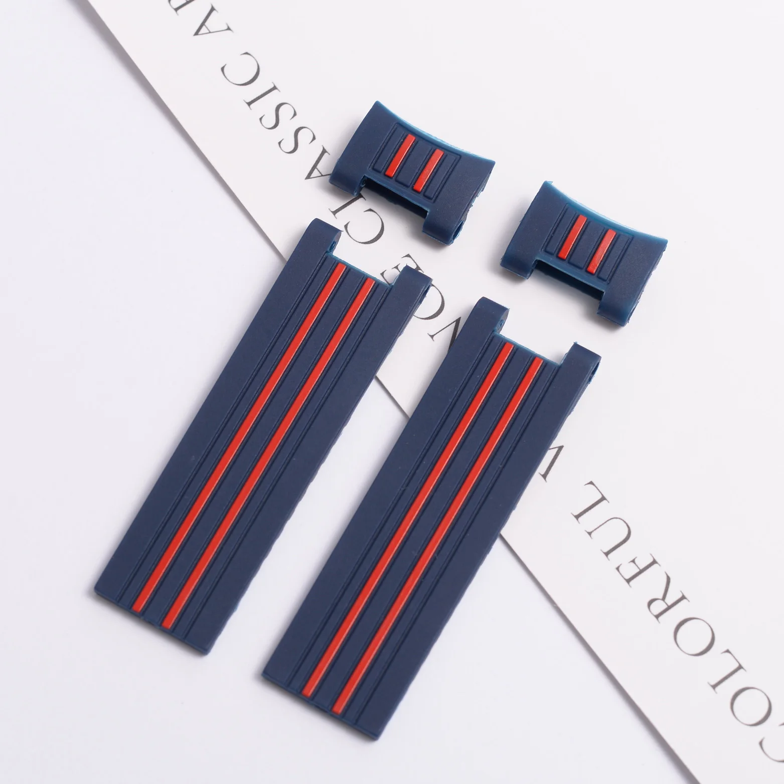 黒青赤ストライプシリコーンゴム時計バンド時計ストラップユリス - Rubber Strap Diver のレビューと価格