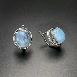 CSJ Elegant Natural Aquamarine Earrings Sterling 925 Silver Morganite Beryl Oval 10*12mm for Women Birthday Party Jewelry Gift