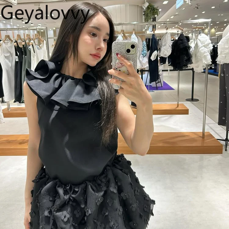 Moda de cor sólida saias casuais para mulheres estilo japonês tridimensional flor cintura alta frisado bud saia curta femme