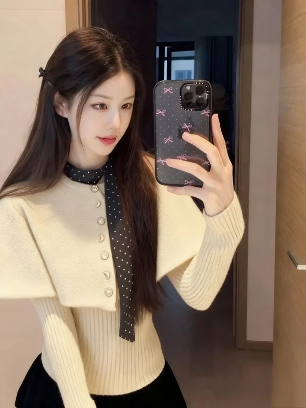 

Cherry Blossom Color Knitted Wrap oulder Slim Fit Women's Top Korean Sle Spring 2026 Ele Beautiful Inner Wear