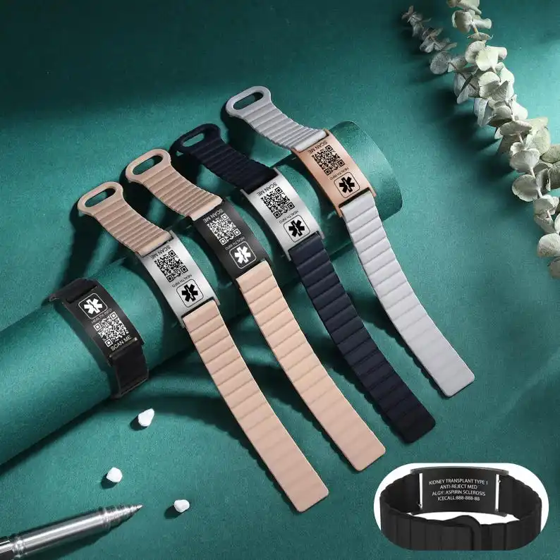 Personalized Medical Alert Bracelet Adjustable Stainless Steel ID Wristband Custom Emergency Jewelry for Allergy Asthma Seniors