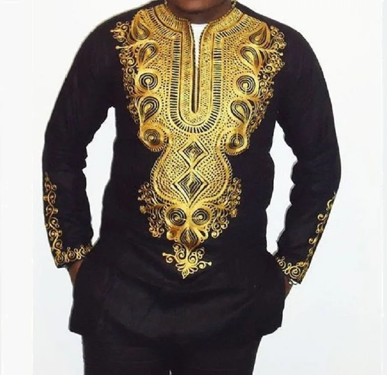 African style print casual medium and long deep V robe T-shirt casual pants set