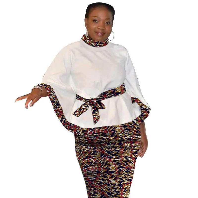 Trajes africanos brancos soltos para mulheres, tops em retalhos com saias curtas, estampa nigeriana, roupas femininas de Ankara, roupas de festa de