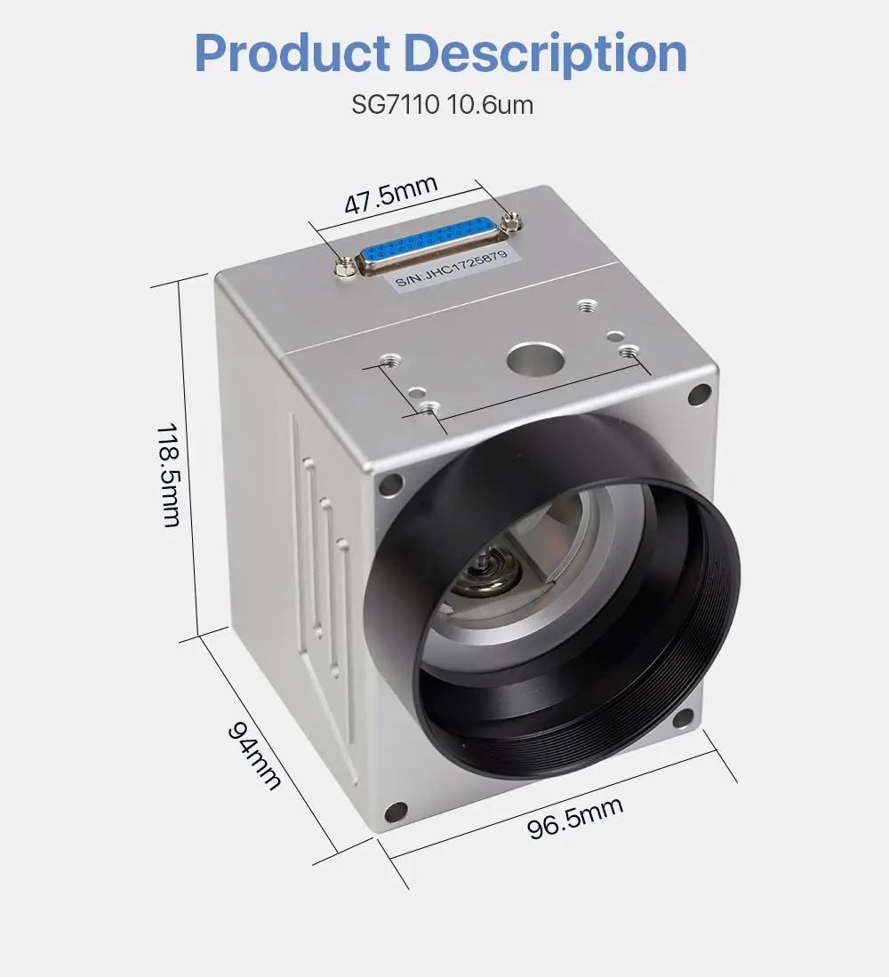 

Hot Sale Cloudray First Deliver New Style Durable Marking Parts CO2 Galvo Scanner Head 10mm SG7110 10.6um