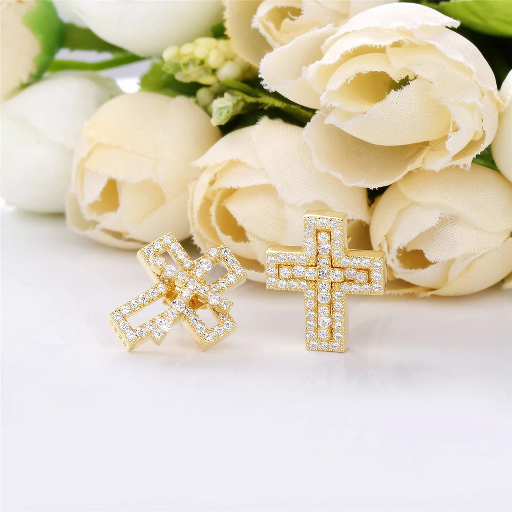 SHADOWHUNTERS 925 فضة الجوف الصليب وأقراط مع واضح تشيكوسلوفاكيا فام Mujer فضة مجوهرات أقراط Teeny #6