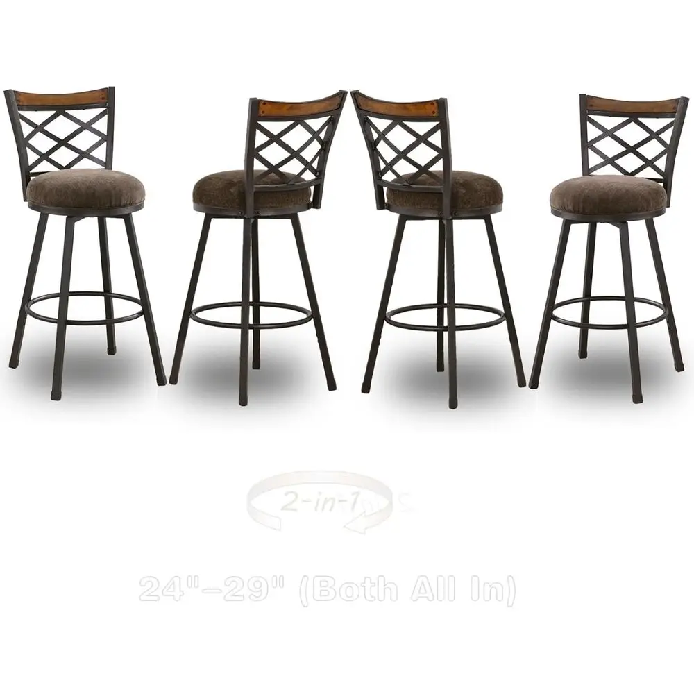 

Set of 4 Swivel Bar Stools with Backs, Adjustable 25-30, Industrial Antique Brass, Suitable for Kitchen Island or Pub