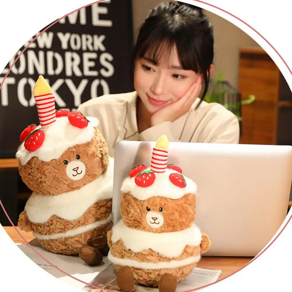 

Pp Cotton Filled Bear Toy Adorable Birthday Cake Bear Plush Soft Stuffed Animal Toy for Kids Girlfriend's Gift Home Decoration