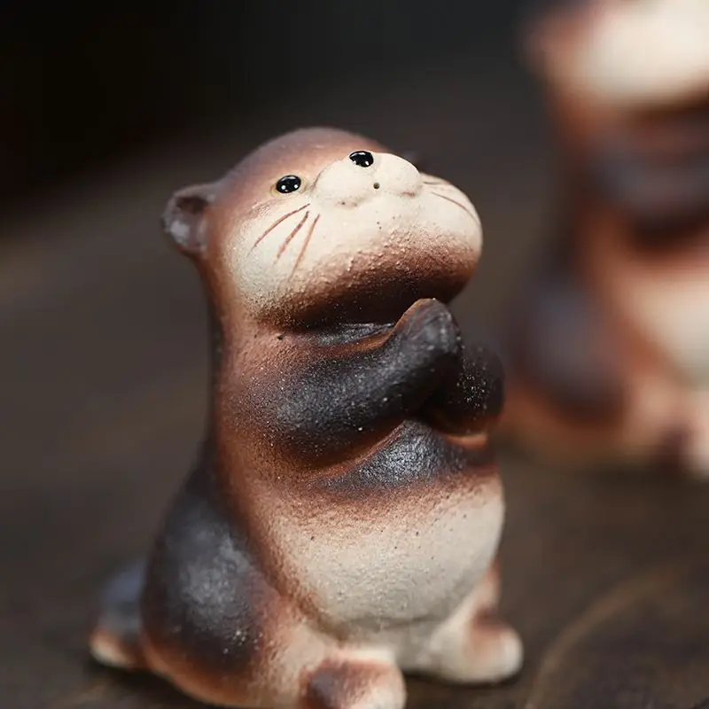 Purple Clay Otter Tea Pet Cute Handmade Animal Figurine Personalized Fun Kung Fu Tea Table Desktop Decor