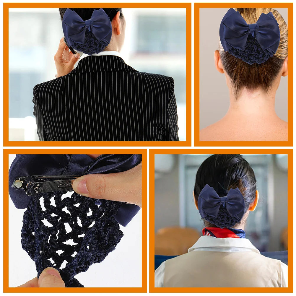 

4 pcs Women Hairnets Bun Cover Bow Barrette Nurse Hotel Waitress Ballet Hairnet Clip For Casual Formal Occasions Hair Net Bow