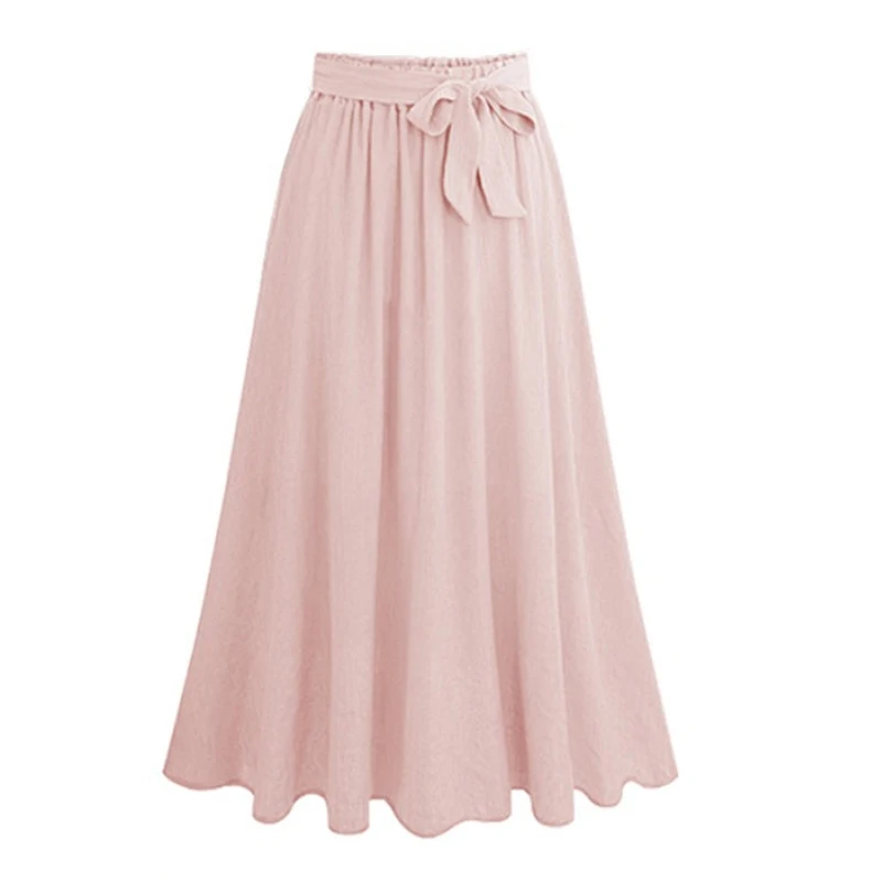 Bow Chiffon Skirts for Women, Mid-Length, High Waist, A-line, Large Swing Skirts, Sweet Pink, Monochromatic, Summer, New, 8536