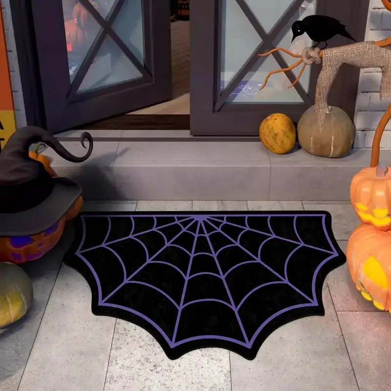 VIKAMA Gothic Bat Spider Web Welcome Doormat Irregular Non‑Slip Floor Rug Indoor Outdoor Entrance Mat Halloween Home Decor