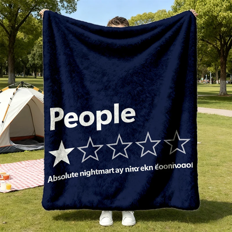 People One Star Review Flannel Blanket, Funny Introvert Graphic Flannel Throw, Sarcastic People Humor Colors Cozy Blanke