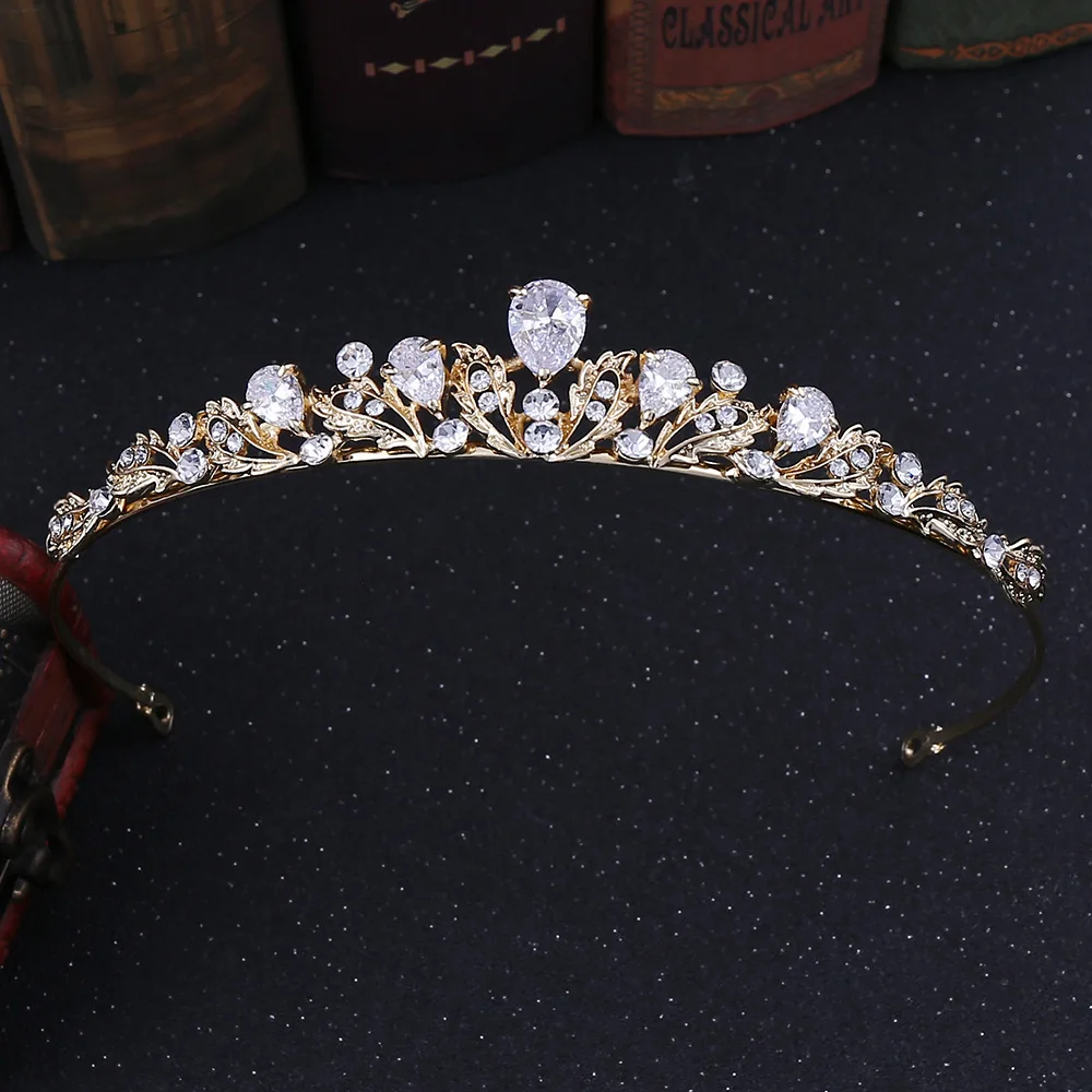 Floralbride Alloy Rhinestone Crystal Cubic Zircon Bridal Tiara Crown Wedding Hair Accessories Bridesmaids Princess Women Jewelry