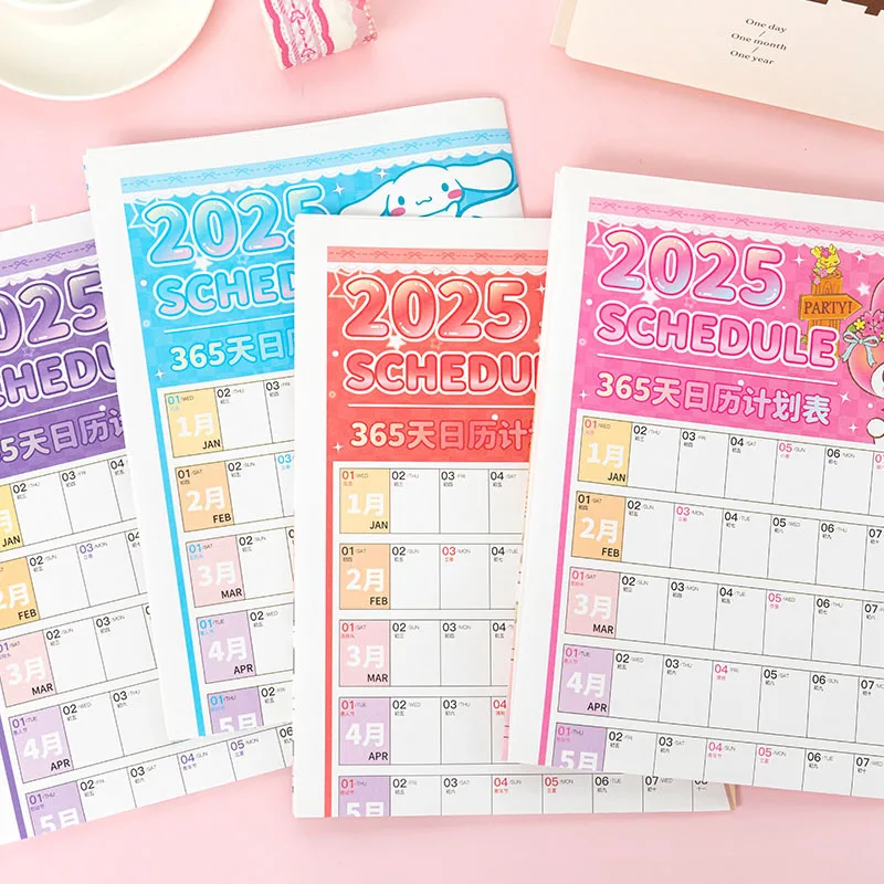 Anime New Cinnamoroll 2025 Calendar Planner Wall Sticker Kuromi My Melody Hello Kitty Kawaii Students Annual Calendars Planner