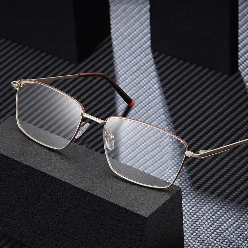 BEMORE Fashion Square Progressive Multifocal Glasses High-Quality Metal Anti-Blue Ray Photochromic Prescription Eyewear