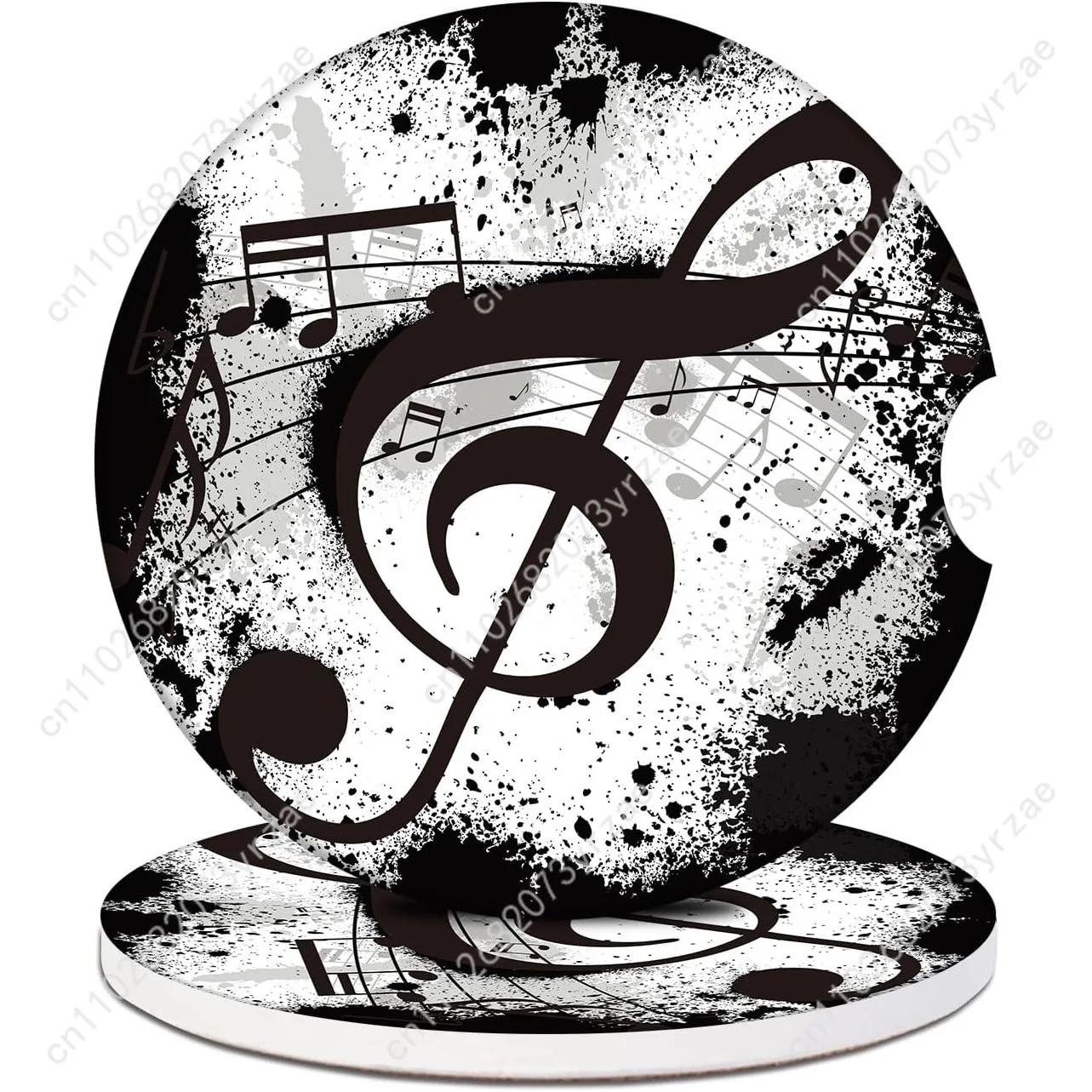 

Black Music Note Car Coasters 2pcs Absorbent Anti Slip Car Coasters Scalding Waterproof Easy Clean Car Interior Accessories