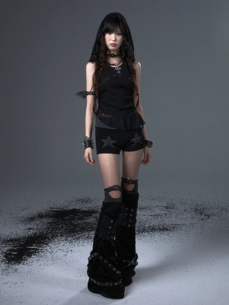 

k Punk n Lace Hoodie Svel Vest Women's Summer Faion Original Design Slim Fit Cotton Polyester Blend