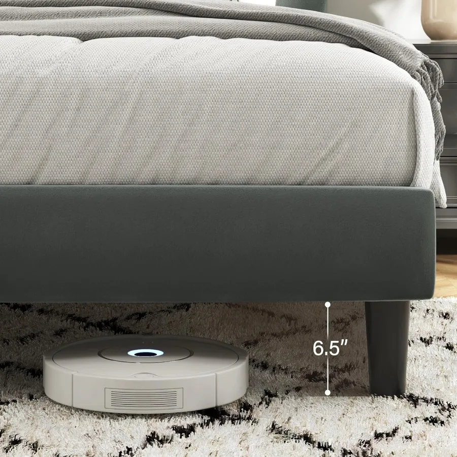 โครงเตียงควีนไซส์พร้อมหัวเตียงหุ้มกำมะหยี่ ออกแบบมาสำหรับห้องนอนสมัยใหม่ ไม่ต้องใช้สปริง โครงโลหะแข็งแรง