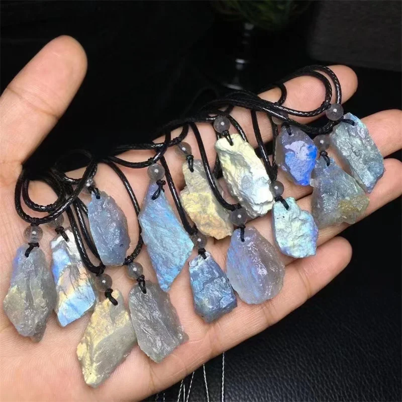 Natural Raw Labradorite Pendant Necklace For Handmade Healing Fengshui reiki Crystal Necklace for women man holiday gift