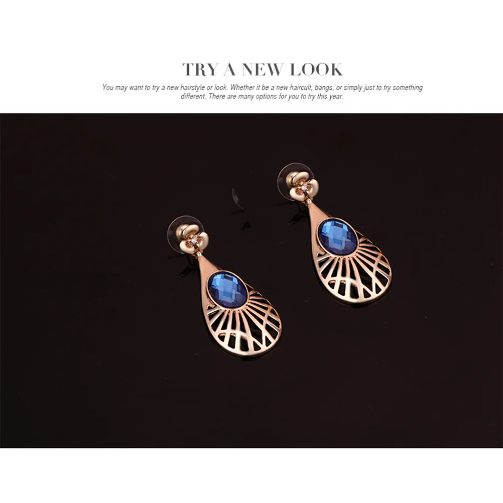 

Four-Piece Royal Blue Crystal Rhinestone Jewelry Set Necklace Earring Bracelet Ring Durable Lightweight Wedding Party Accessory